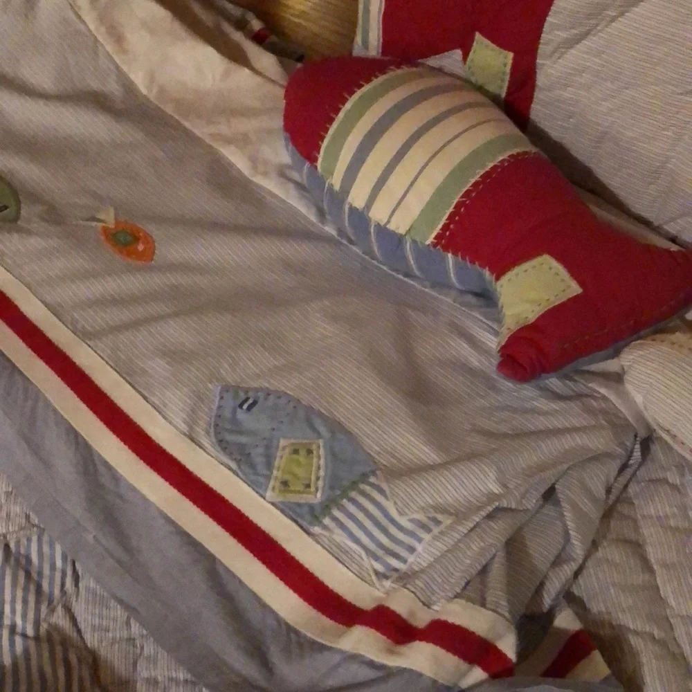 Pottery Barn Kids Nautical Fish Appliqué Quilt in Red, Blue, Green, White